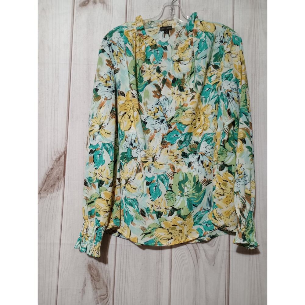 Coco + Carmen Shirt Ladies Large Yellow Teal Floral